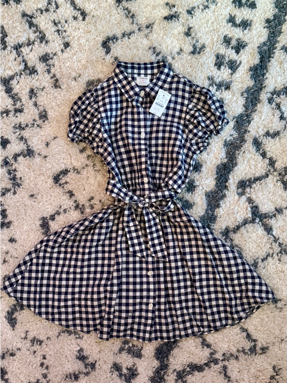 Crew Cuts Gingham Button-Front Shirt Dress in Navy & White